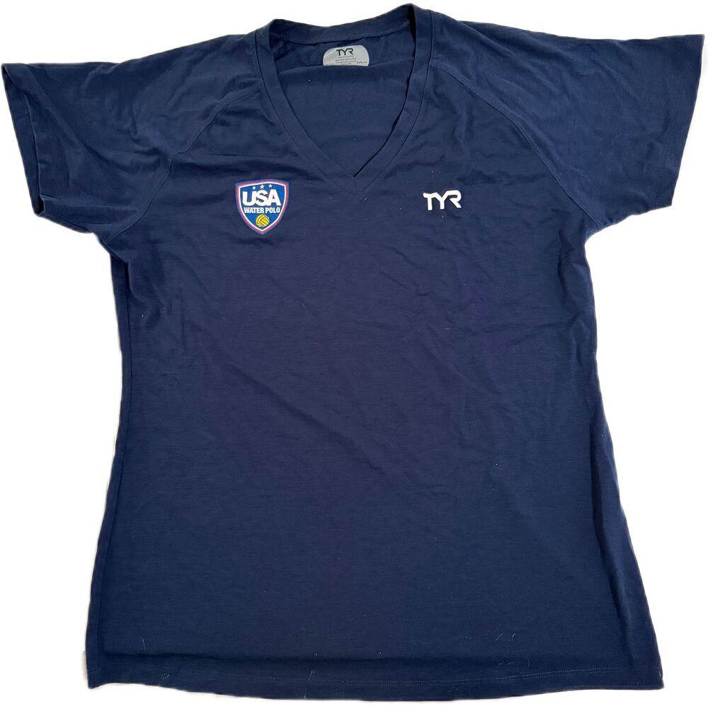 TYR Womens USA Water Polo WP Alliance Tech Tee - Navy V-Neck TFSSTW3A Sz Medium